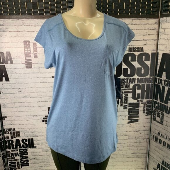 Black Diamond L Logo Steel Blue Scoop Neck Open Back Short Sleeve Pocket Tee - Picture 1 of 7